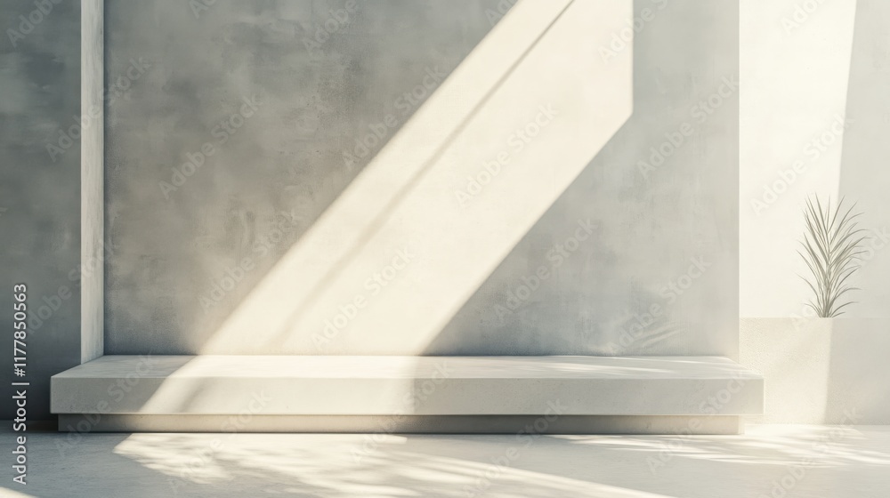 Poster Minimalist concrete wall with soft light and shadow creating a serene atmosphere in a modern interior space