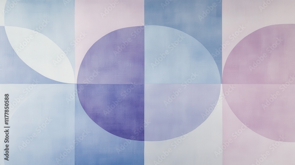 Poster Minimalist geometric design showcasing soft pastel colors and circular shapes in an artistic composition