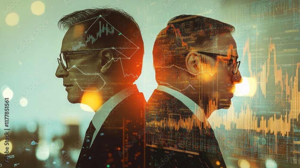 Leinwandbilder dynamic representation of success in finance with two professionals and technology in a modern offic