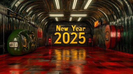 Enchanting Night Scene with Bold 3D Text for New Year Celebration