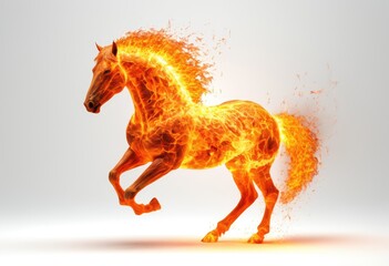 A horse made of fire gallops forward with glowing flames trailing its mane and tail.