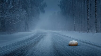 Snowy Road with Apple Strudel and Ski Resort in Background
