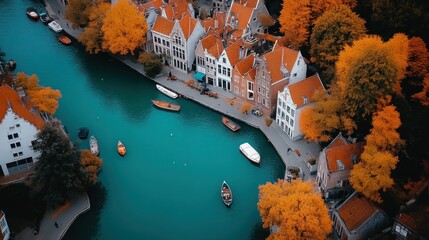 Aerial View of Amsterdam Cityscape in Autumn Colors