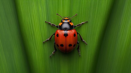 Close-up of a ladybug on a vibrant green leaf.  Nature's tiny marvel!