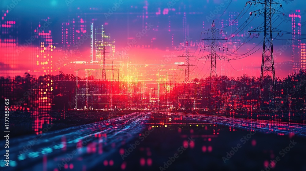 Poster an abstract technology background featuring a vibrant array of colored optical fibers, creating a vi