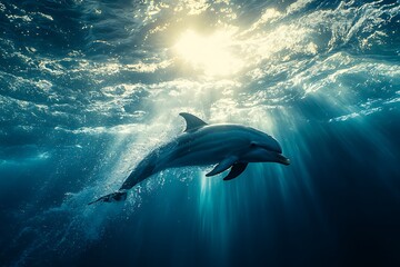 Fototapeta premium Common bottlenose dolphin leaping