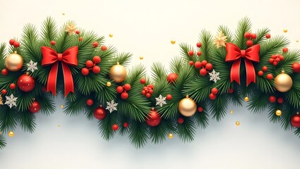 Christmas Garland With Ribbons Ornaments And Berries