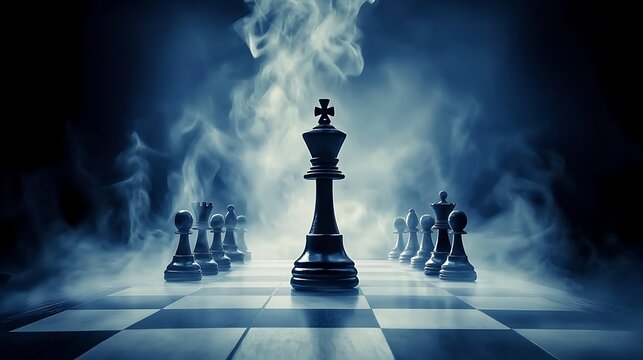 Chessboard in spotlight with toppled king emphasizing themes of competition and defeat