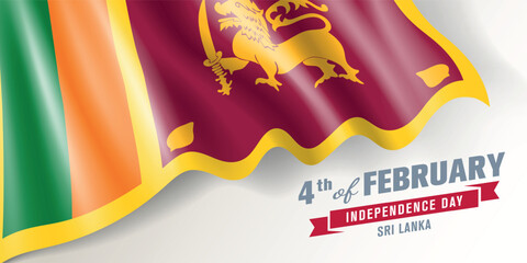Sri Lanka independence day vector banner, greeting card. Sri Lankan wavy flag in 4th of February national patriotic holiday horizontal design