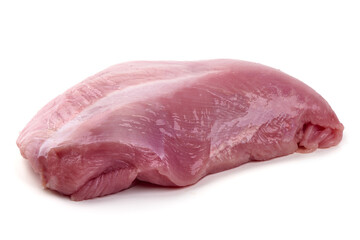 Raw Turkey fillet, isolated on a white background.