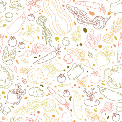 Multi-colored Veggies Outlined Seamless Vector