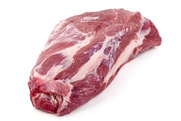 Chilled Pork Neck Meat isolated on white Background.