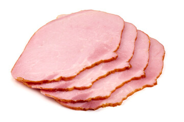 Smoked loin slices, isolated on white background.