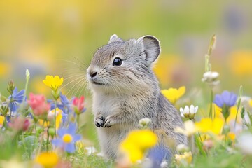 American pika amidst wildflowers