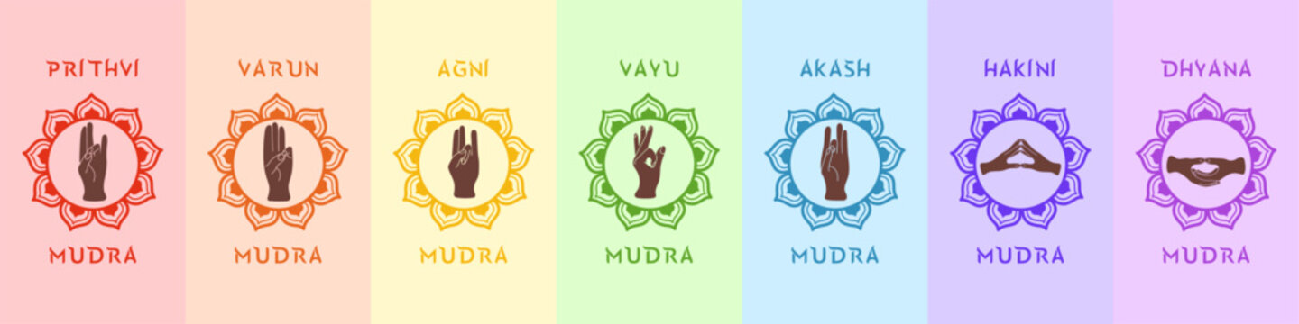 Seven Mudras Rainbow Icon Set