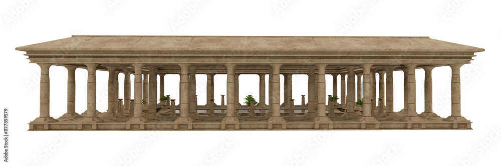 Poster Ancient Egyptian architecture with stone columns around a pool of water. Isolated 3D rendered illustration.