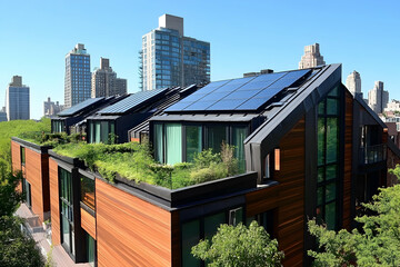 Fototapeta premium Innovative solar roof panels transforming green design in urban homes