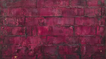 Obraz premium Abstract textured artwork with deep burgundy and crimson hues, featuring rough, layered brushstrokes and a block-like pattern. Bold and expressive. AI generative.