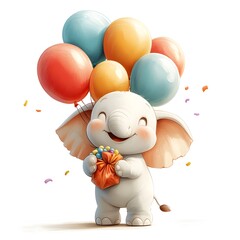 Cheerful Elephant Cartoon Holding Colorful Balloons with Joyful