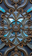 Obraz premium Elegant Blue Gold Metal Glass Door Panel Art Deco Design