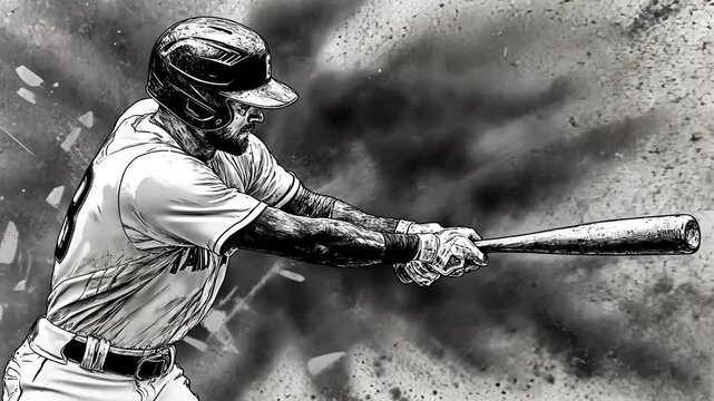 Baseball Player Sketch in Black and White Vector Illustration