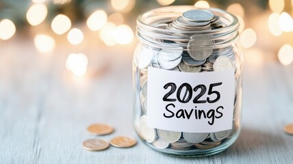 Saving for the future 2025 savings jar home setting financial planning cozy atmosphere close-up view personal finance tips