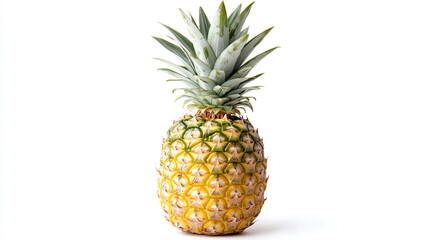 Fototapeta premium One yellow pineapple ananas, ripe fresh tropical exotic fruit isolated on white background. whole object, juicy and sweet, organic, natural, healthy.