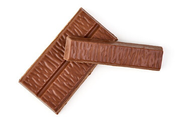 Chocolate Coated Nougat Bars with Nuts Isolated on White Background.