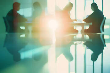 A business team meeting in a conference room, with a blurred background