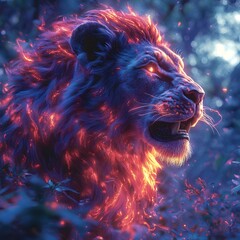Majestic Fiery Lion   Glowing Mystical Creature Digital