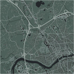 Map of Methuen in Massachusetts in a smooth dark style. Contains layered vector with roads water, parks, etc.