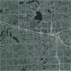 Map of Novi in Michigan in a smooth dark style. Contains layered vector with roads water, parks, etc.