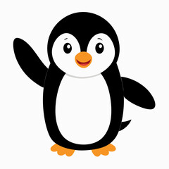 cute-penguin-cartoon-waving-on-white background
