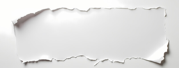 White torn paper banner on a white background with copy space