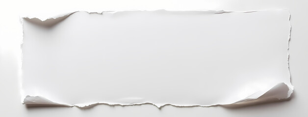 White torn paper banner on a white background with copy space