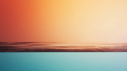 Wooden table top on teal background with orange gradient wall.