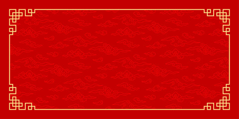 Chinese New Year background, red chinese border, cloud frame