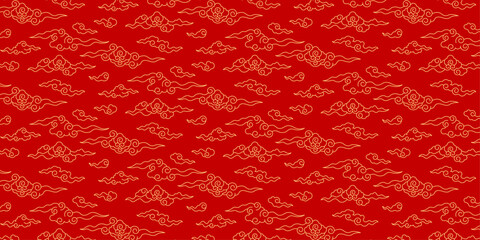 Chinese New Year background, gold clouds pattern on red
