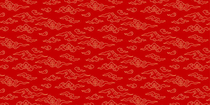 Chinese New Year background, gold clouds pattern on red - Powered by Adobe