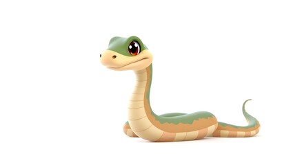 Cute 3D snake cartoon on a white background.