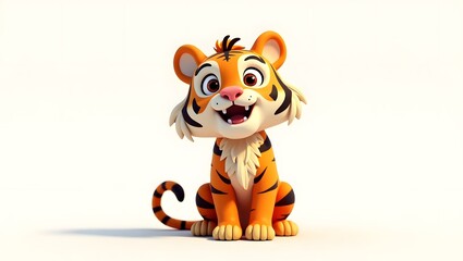 Cute 3D tiger cartoon on a white background.