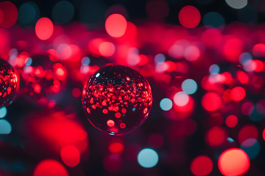 Soft red bokeh lights fill the background, creating a cozy and celebratory atmosphere. - Powered by Adobe