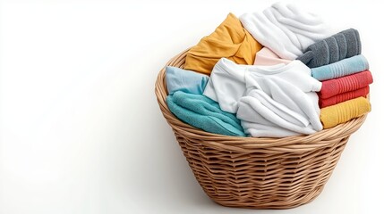 Colorful Laundry Piled Neatly in a Woven Basket