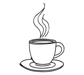 Black and white one line art icon drawing a coffee with white background