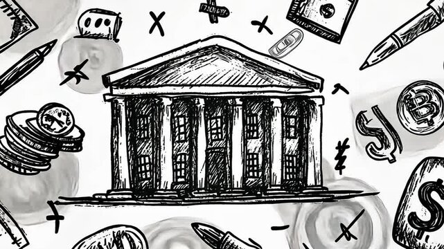 Vintage Architectural Sketch of an Old Church Facade in Paris Black and White Illustration