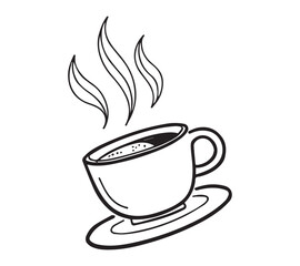 Black and white one line art icon drawing a coffee with white background
