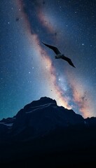 Fototapeta premium Cosmic Beauty: Mountains Under a Starry Sky