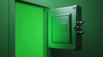 Ajar Vault Door Revealing a Luminous Green Interior: Secrecy, Mystery, and Hidden Potential