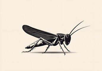 Black and white grasshopper, graphic on beige background