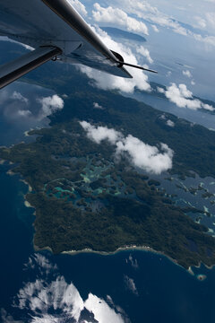 Aerial photo over Raja Ampat in Indonesia.